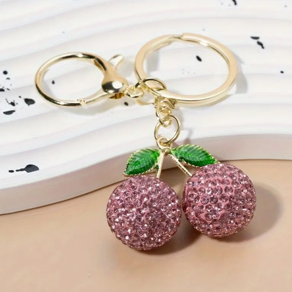 Cherry Keychain with Gold and Pink Accents, NEW, Sparkly
